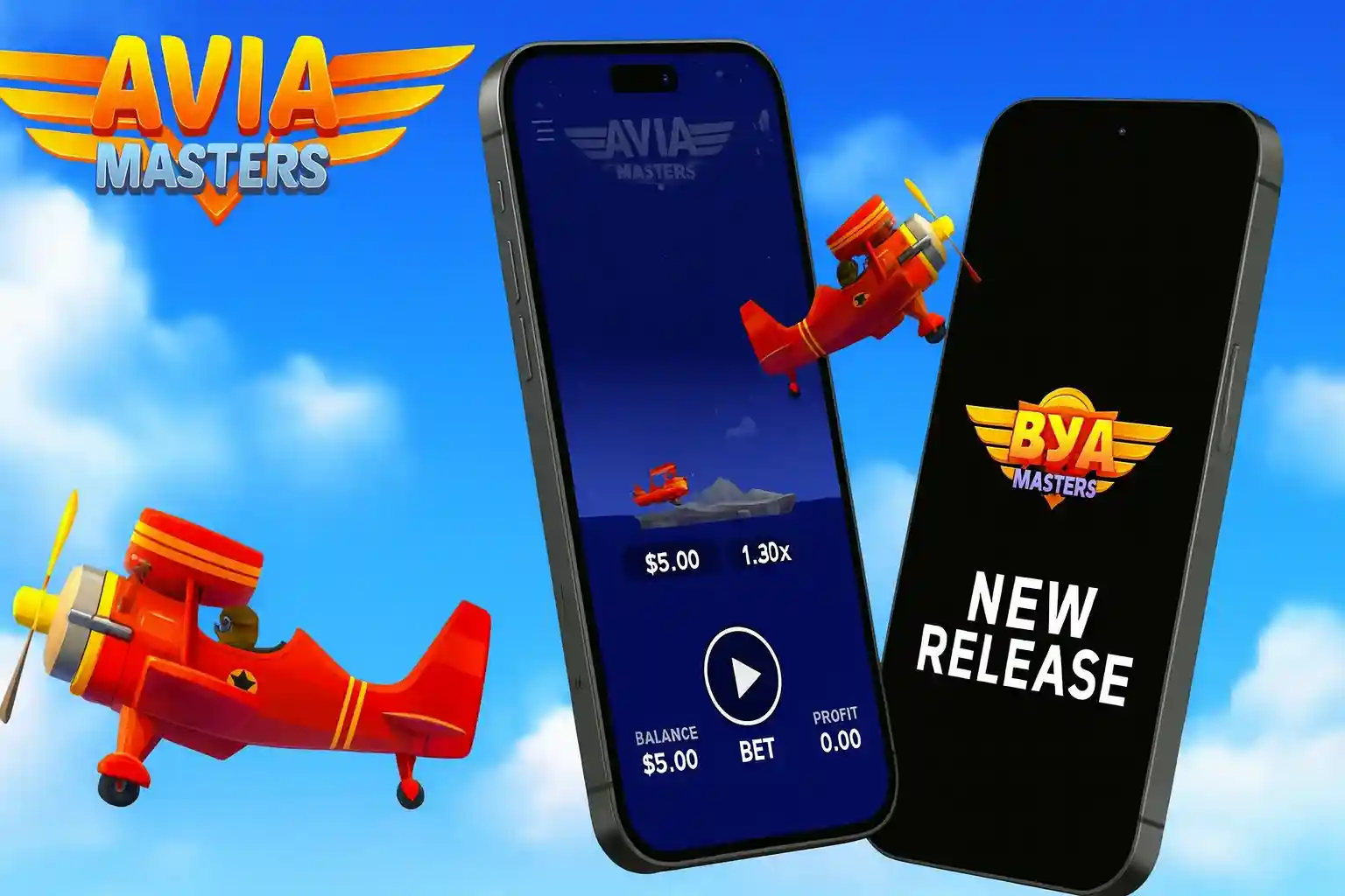Avia Masters mobile gameplay preview with airplane and new release screen