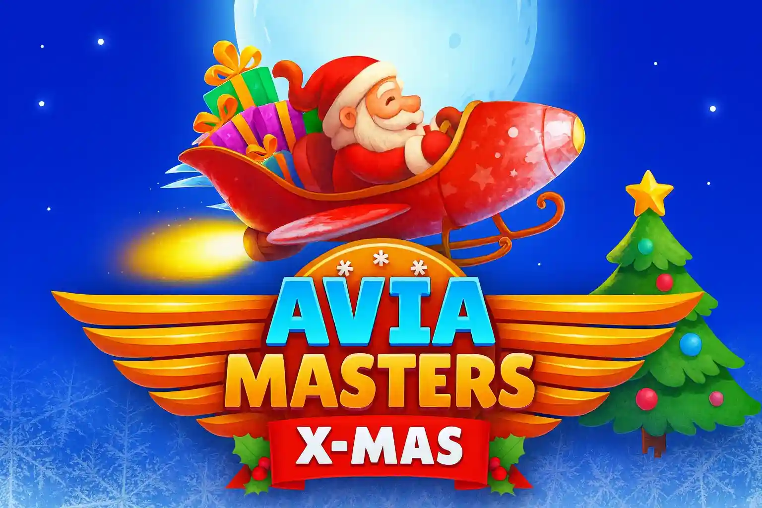 Santa flying plane in Avia Masters Xmas themed game banner